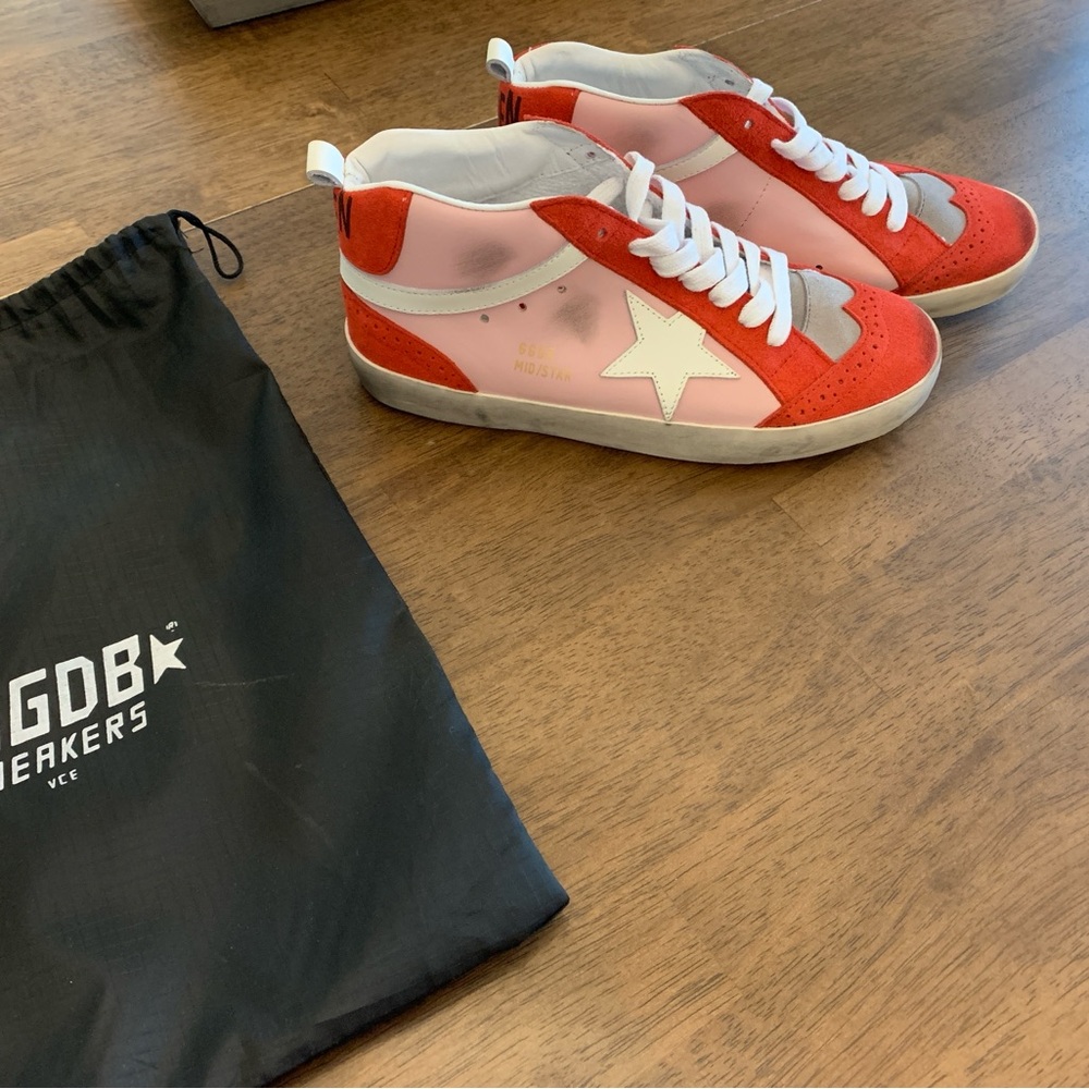Golden  Red and Pink High-Top Sneakers